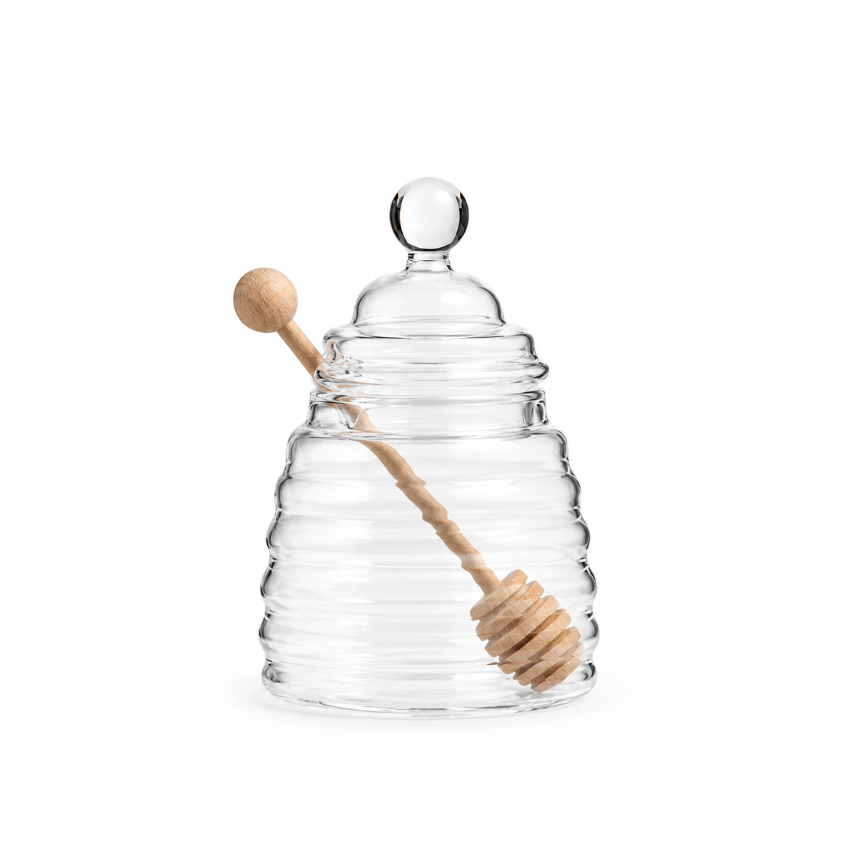 Mielera de Vidrio Borosilicato con Cuchara de Madera